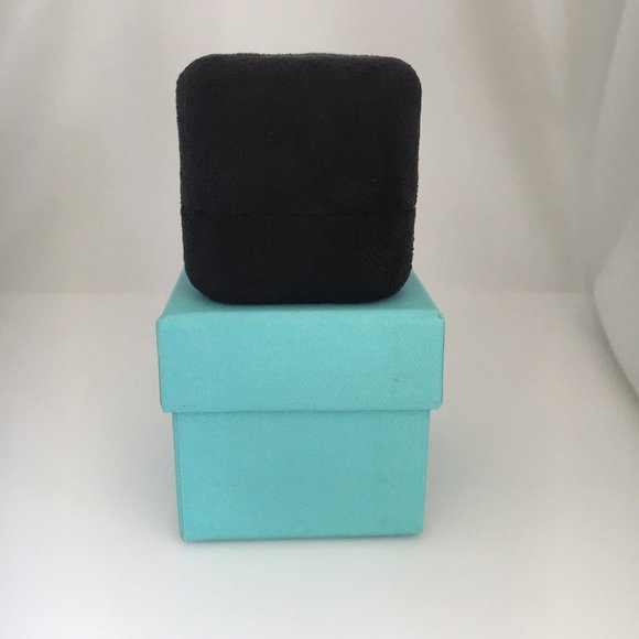 Tiffany Empty Jewelry Ring Box Blue Black Suede Presentation Storage - Picture 8 of 10